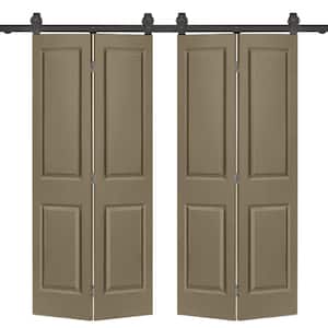 48 in. x 80 in. 2 Panel Olive Green Painted MDF Composite Double Bi-Fold Barn Door with Sliding Hardware Kit
