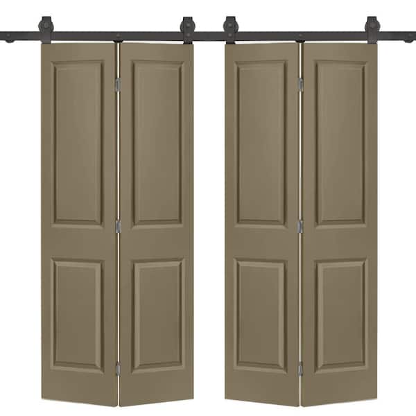 CALHOME 48 in. x 80 in. 2 Panel Olive Green Painted MDF Composite Double Bi-Fold Barn Door with Sliding Hardware Kit