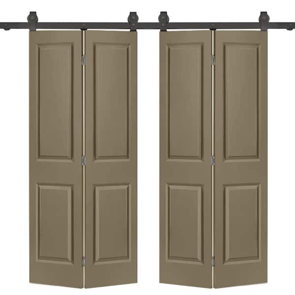 CALHOME 72 in. x 80 in. Hollow Core 2-Panel Olive Green MDF Composite Double Bi-Fold Barn Doors with Sliding Hardware Kit