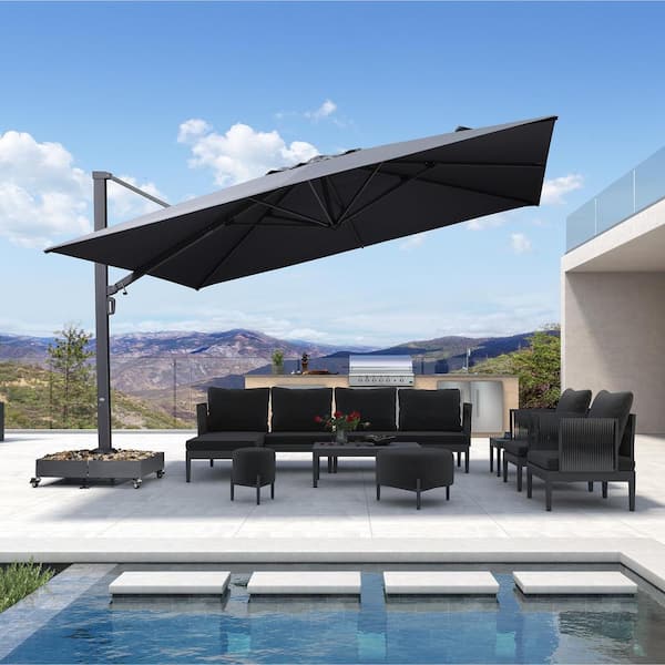 13 ft. Square Patio Umbrella Aluminum Large Cantilever Umbrella for Garden Deck Backyard Pool in Gray
