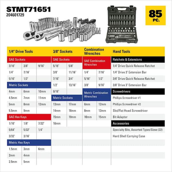 Stanley 1/4 in. and 3/8 in. Socket Set (85-Piece) STMT71651 - The