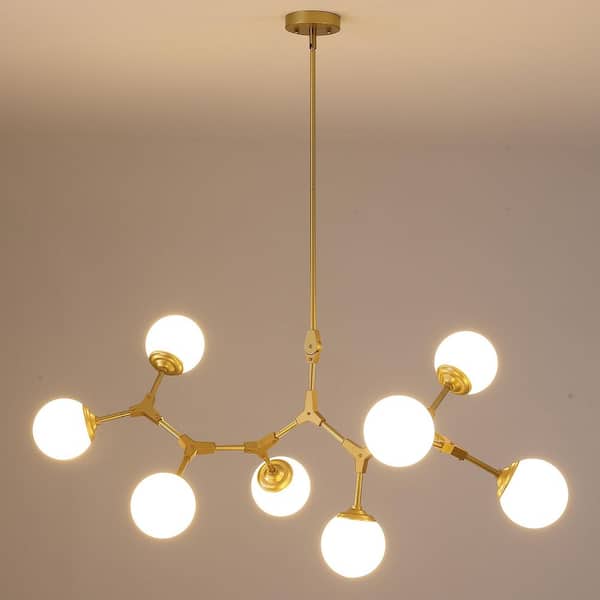 WDETR 56 in. Modern Gold 8-Light Glass Globe Sputnik Linear Chandelier for Dining Room, Mid Century Kitchen Pendant Light