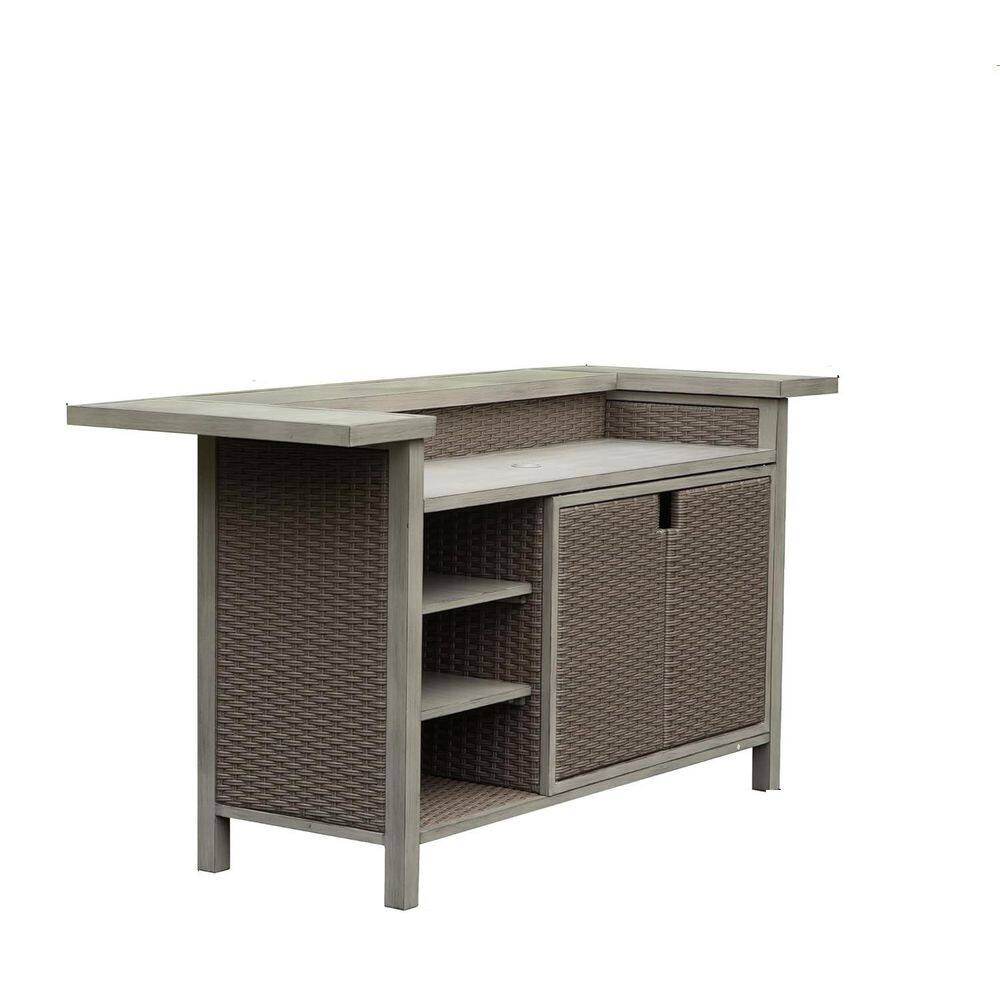 Beige Wood Grain Outdoor Aluminum PE Wicker Serving Cart with Cabinet for Patio Kitchen or Bar Cart price history on PriceWatchPro