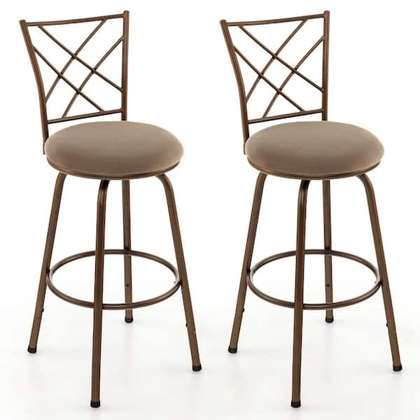 Costway 24/30 in. Brown Adjustable Swivel Barstools Metal Dining Chairs (Set of 2)
