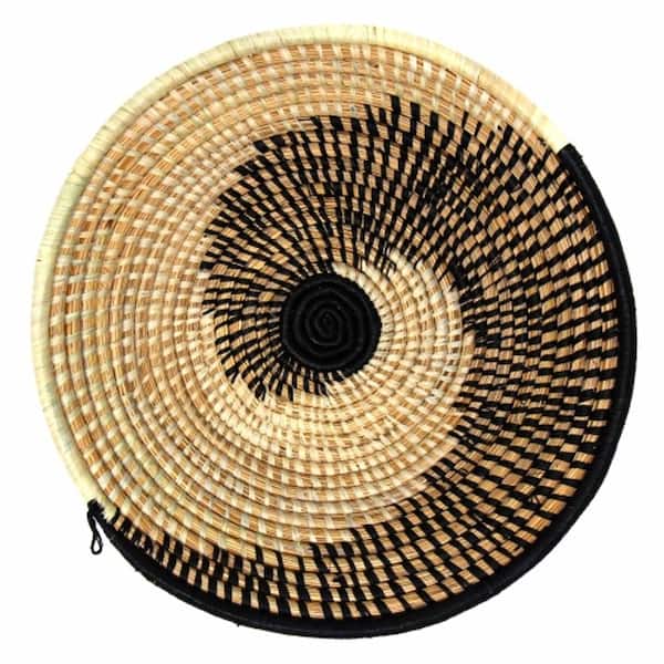 Global Crafts Natural/Black Woven Sisal Basket Spiral Pattern