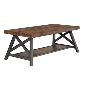 48 in. Brown Large Rectangle Wood Coffee Table with Shelf