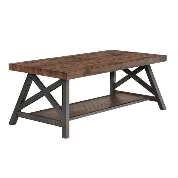 HomeSullivan 48 in. Brown Large Rectangle Wood Coffee Table with Shelf