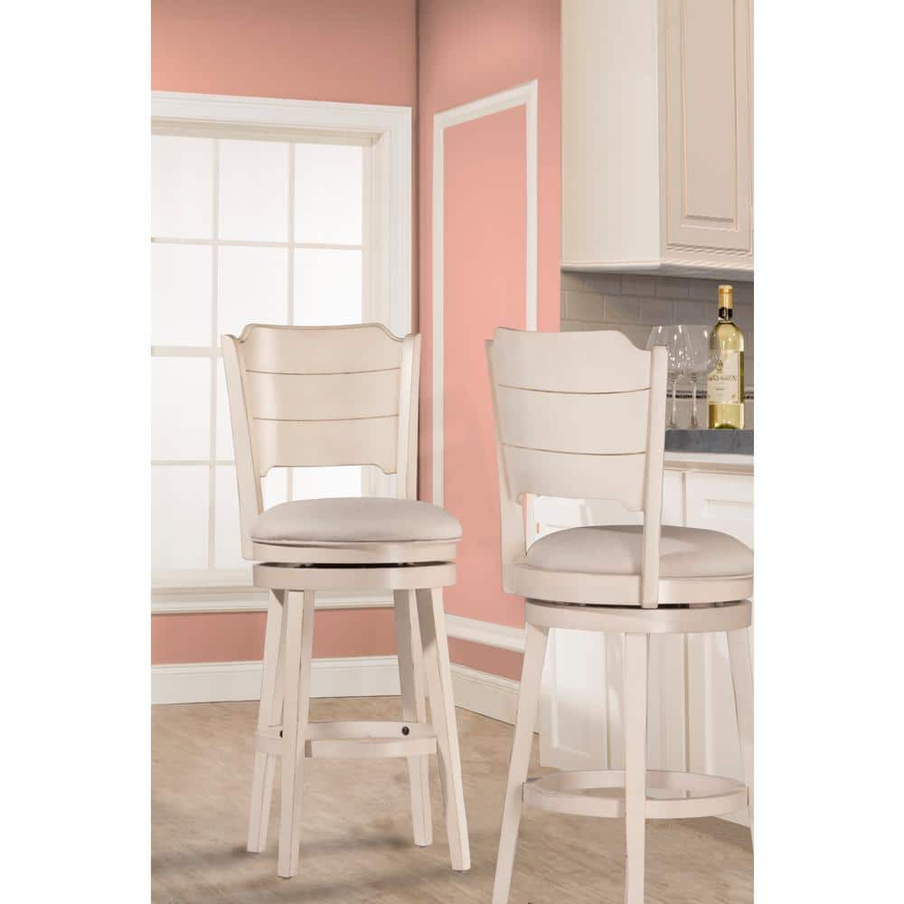 Sea White Wood Swivel Bar Height Stool with Fog Gray Upholstery