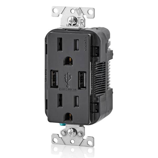 Leviton      3.6A USB Dual Type A In-Wall Charger with 15 Amp Tamper-Resistant Outlets, Black