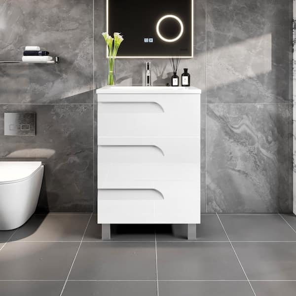 Joy 24 in. Single Sink White Bath Vanity with White Porcelain Top (Assembled)