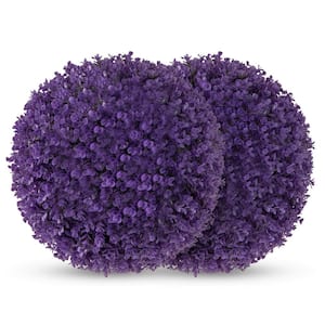 19 in. Purple Artificial Plant Topiary Ball Faux Decorative Balls for Indoor Outdoor (Set of 2)