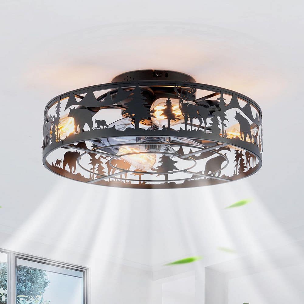 20 in. Indoor Black Caged Farmhouse 6-Speed Quiet Flush Mount Standard Ceiling Fan with Light Kit and Remote Included price history on PriceWatchPro