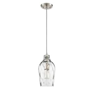 Pendant 60-Watt 1-Light Brushed Nickel Finish Dining/Kitchen Island Mini Pendant with Hammered Glass, No Bulb Included
