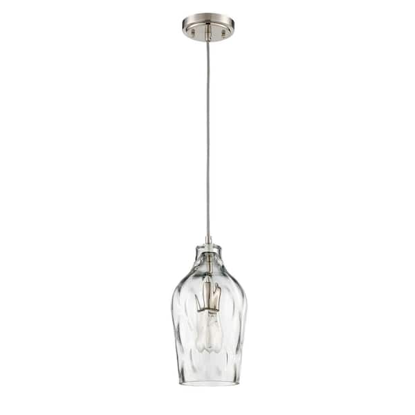 CRAFTMADE Pendant 60-Watt 1-Light Brushed Nickel Finish Dining/Kitchen Island Mini Pendant with Hammered Glass, No Bulb Included