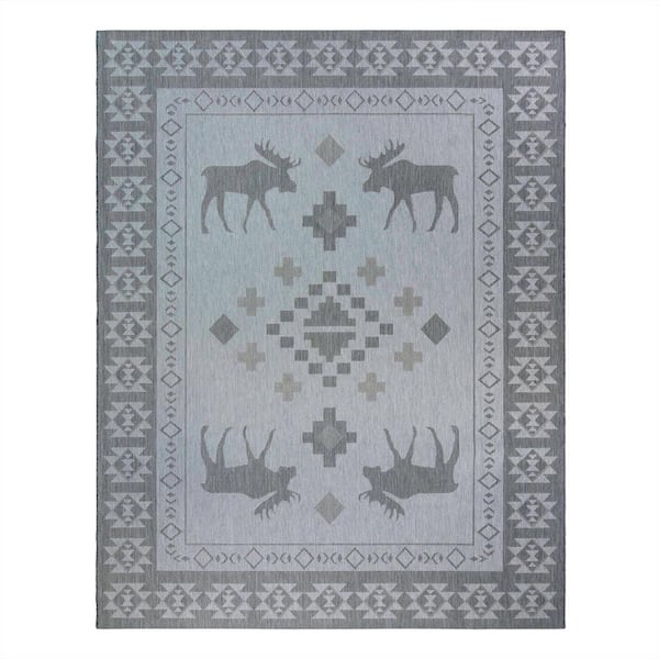 Paseo Yoder Ash 9 ft. x 13 ft. Moose Animal Print Indoor/Outdoor Area Rug