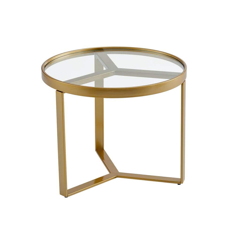 Utopia 4niture Brice Round Side Table with Gold Metal Frame and