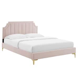 Sienna Performance Velvet Pink Queen Platform Bed