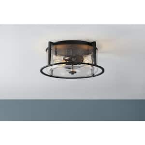 Helenwood 2-Light Matte Black Ceiling Flush Mount with Clear Seeded Glass