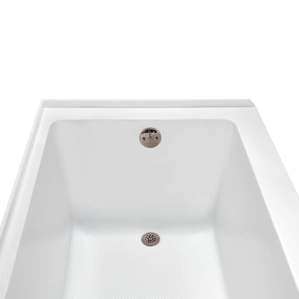 Glossy White Acrylic Right-Hand Drain Alcove Bathtub with Brushed Nickel External Drain