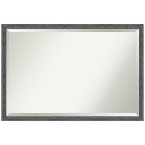 Amanti Art Pinstripe Plank Grey Thin 38 in. H x 26 in. W Framed Wall Mirror