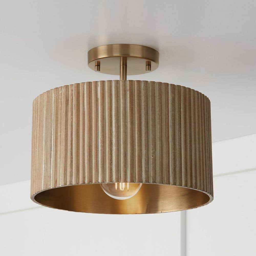 Donovan 12.50 in. 1-Light Drum Matte Brass Semi-Flush Mount Pendant Light for Foyer price history on PriceWatchPro