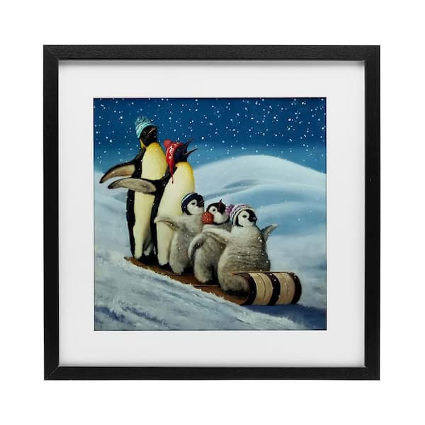 Sleigh Ride Snowy Penguins by Lucia Heffernan Framed Graphic Art Print Animal 16 in. x 16 in.