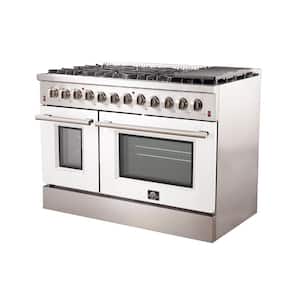 Galiano 48 in. 6.58 cu. ft. Double Oven Dual Fuel Range with Gas Stove and Electric Oven in Stainless Steel w/White Door