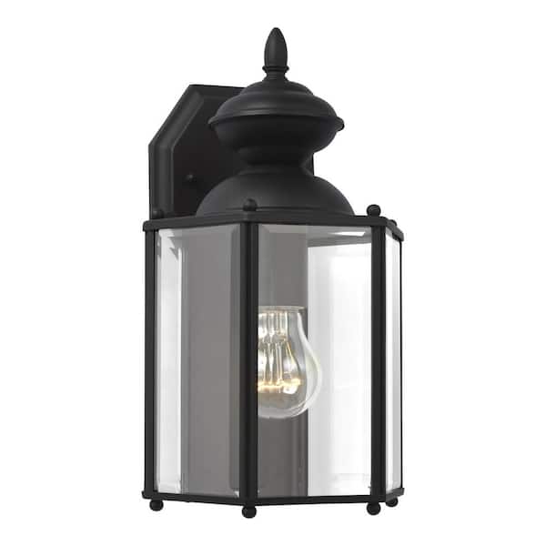 Generation Lighting Classico 1-Light Black Outdoor 12.25 in. Wall Lantern Sconce