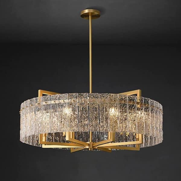 6-Light Gold 25.6in Modern Glass Shade Chandelier for Dining Room
