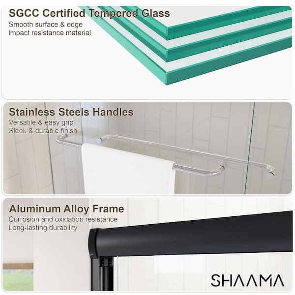 ❤︎ kashiamama ❤︎ SHAAMA 60 in. W x 72 in. H Double Sliding Framed Shower Door