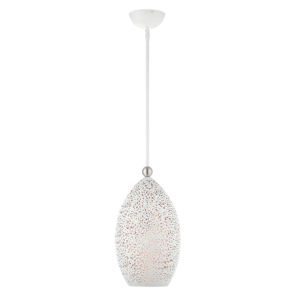 Contemporary Mini Globe Pendant Light in White and Gold with Brushed Nickel Accents