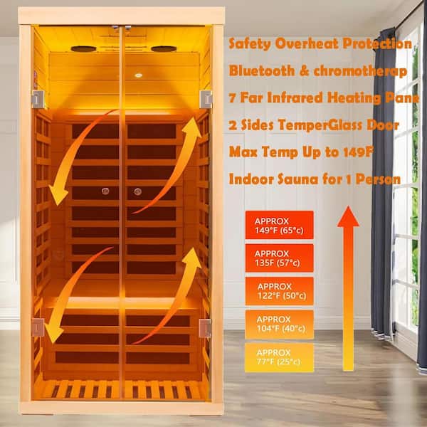 Spygo Moray 1-Person Indoor Hemlock Infrared Sauna with 7 Far