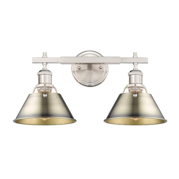 Golden Lighting Orwell 18.25 in. 2-Light Pewter and Aged Brass Vanity Light