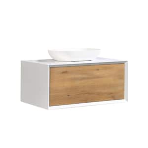 35.4 in. W x 21.7 in. D. x 20.4 in. H Bath Vanity in Natural and White with White Vanity Top with White Basin