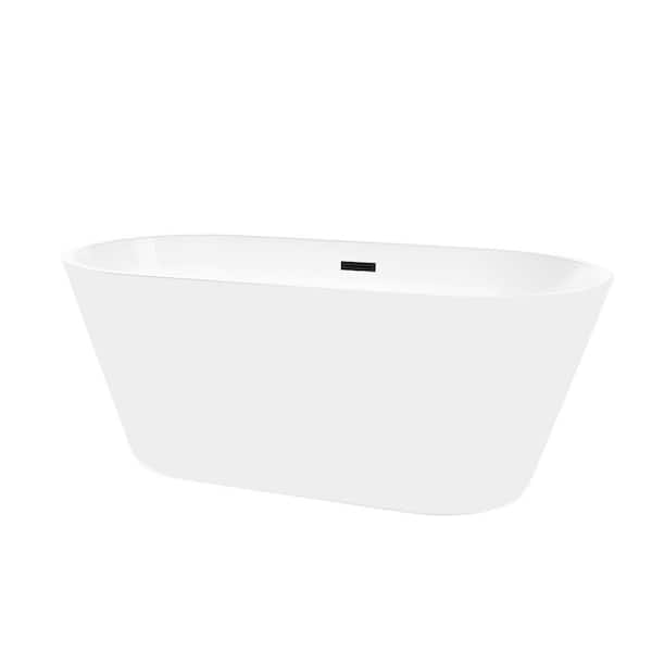 Vanity Art Domme 67 in. Acrylic Flatbottom Freestanding Non-Slip Bathtub in White/Matte Black