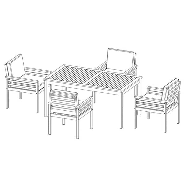 BALKENE HOME Kingsland Acacia 5-Piece Wooden Outdoor Dining Set with White Cushion