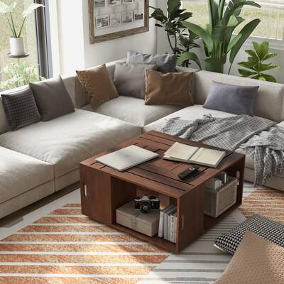 Alba 32 in. Vintage Walnut Medium Square Wood Coffee Table with Casters