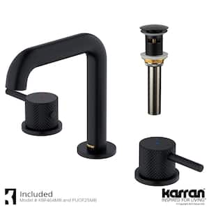 Tryst Widespread 2-Handle Three Hole Bathroom Faucet with Matching Pop-up Drain in Matte Black
