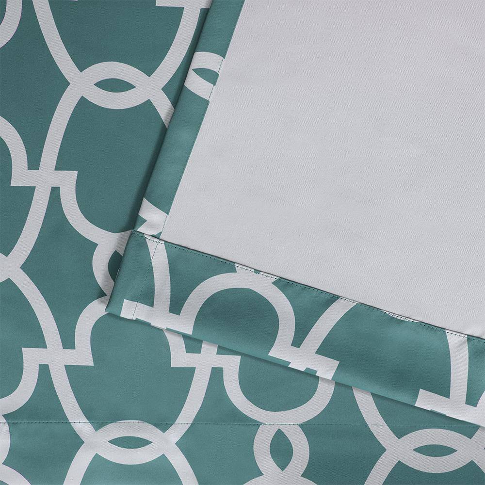 Teal Geometric Blackout Grommet Top Extra Long Drapes