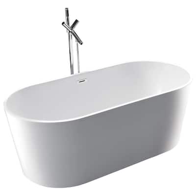 67 in. Acrylic Flatbottom Freestanding Bathtub Non-Whirlpool Soaking Tub in White