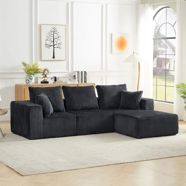 Lucia 103.5 in. Corduroy Upholstered L-Shaped Compressed Sectional Sofa in. Dark Grey