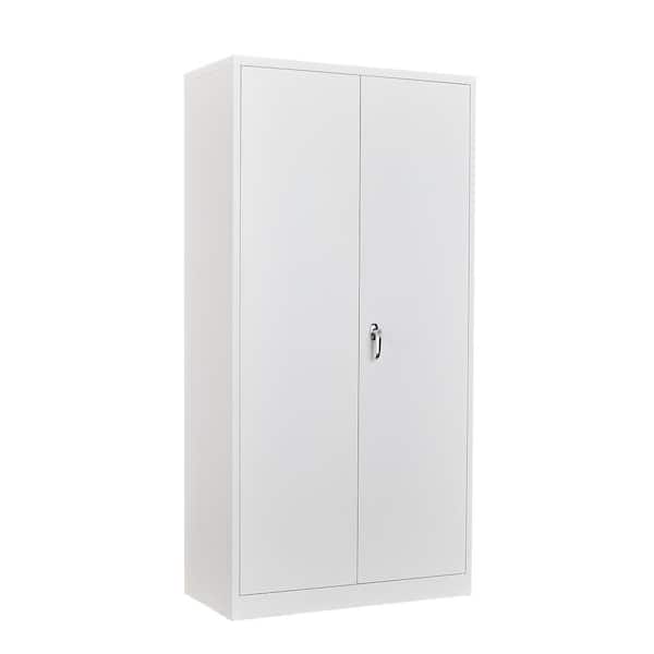 INTERGREAT Steel Storage Cabinet Lockable Metal Storage Cabinets with 2 Adjustable Shelves Counter Height Cabinet, Light Gray