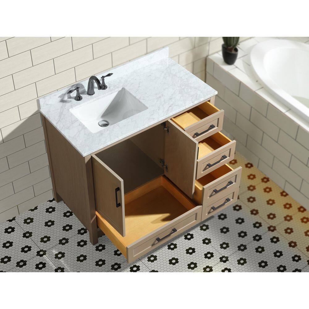 Huntington 42" Oak Gray Bathroom Vanity with Carrara Marble Countertop