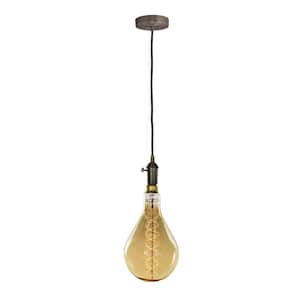 1-Light Warm Gold Vintage Pendant Socket and Canopy with Incandescent 60W Pear Shaped Grand Nostalgic Light Bulb