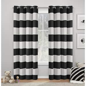 Sateen Rugby Kids Black Stripe Woven Room Darkening Grommet Top Curtain, 52 in. W x 84 in. L (Set of 2)