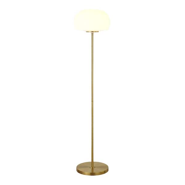 Brass Floor Lamp, Sphere Stem Floor Lamp Brass Milk Glass 2 Light