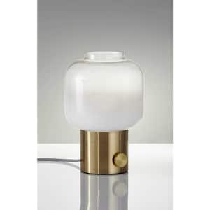 Charlie 12 in. Brass Integrated LED No Design Interior Lighting Table Lamp for Living Room w/Clear Glass Shade