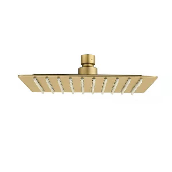 FORCLOVER 1-Spray Patterns with 2 GPM 10 in. Wall Mount Rain Fixed Shower Head in Brushed Gold