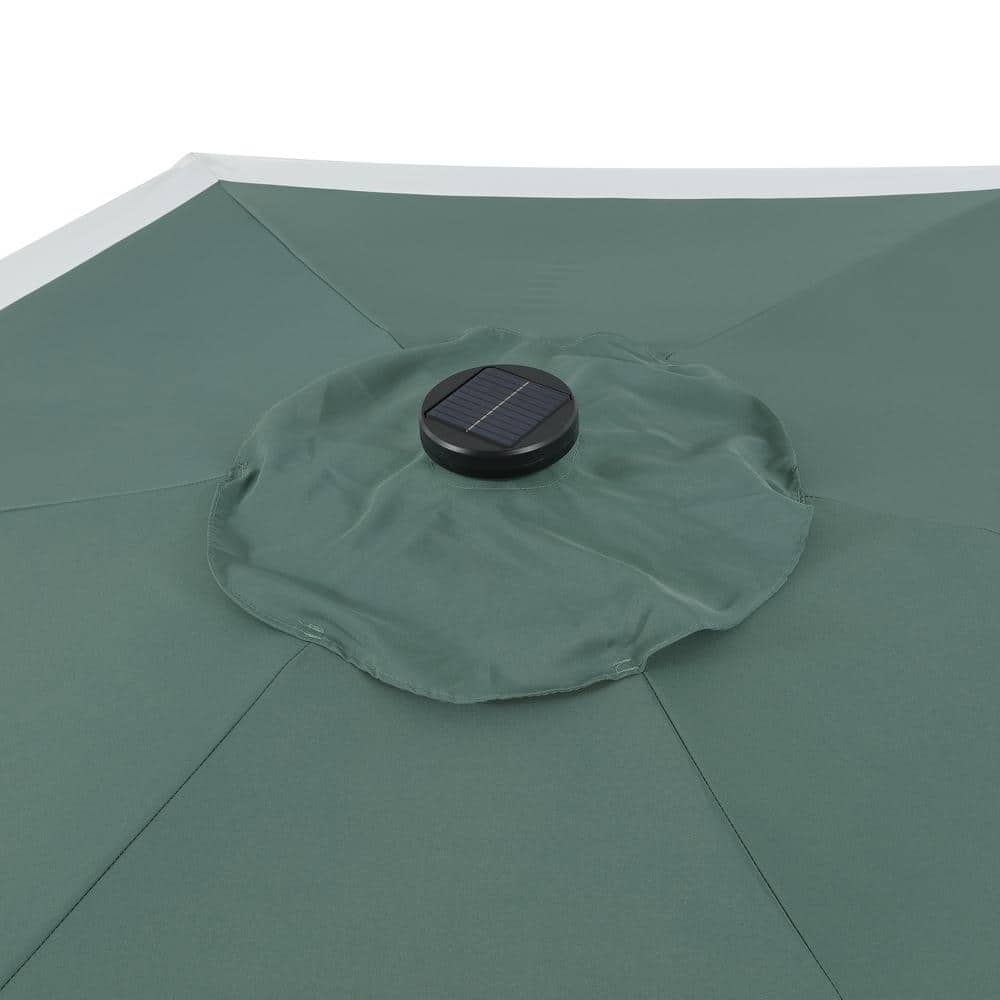 Spencer 9 ft. Green and White Aluminum Coastal Patio Umbrella with LED Lights
