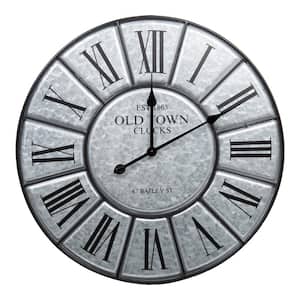 24.5 in. x 24.5 in. Silver Kiera Grace Round Rustic Halton Decorative Galvanized Metal Wall Clock